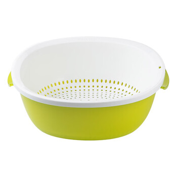 Camellia double-layer square round water filter sieve frame plastic dripping basket fruit basket multi-purpose vegetable washing basket washing fruit draining basket new green