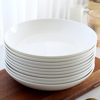 Porcelain knight plate dish plate household white bone china tableware plate ceramic dish plate set bone plate dumpling plate deep dish rice plate 8-inch common dish plate (4 pack) 20.6cm