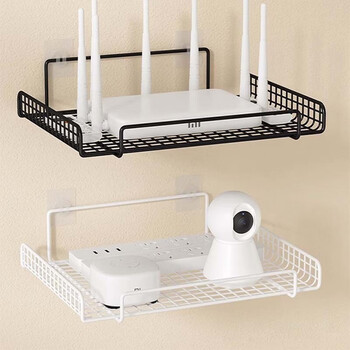 Nifeng projector bracket tv set-top box storage rack wall punch-free wall bracket wifi router placement rack small black single layer 30cm load-bearing 10 catties