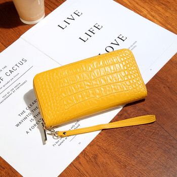 Sefulun (seefulun) high-end crocodile pattern genuine leather long hand wallet feminine 2026 new soft cowhide yellow handbag for mobile phone yellow - first layer cowhide (with wrist strap) dc5a561405