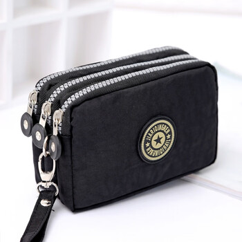 Shu guo er three-layer zipper coin purse for women, clutch bag, clutch bag, cross-body hand, black large size