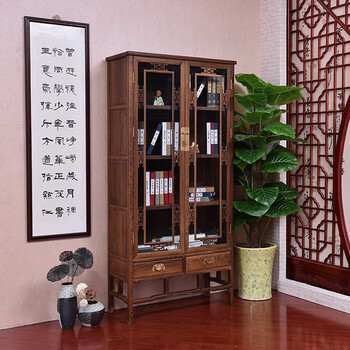 Ancient bookcase bookshelf solid wood chinese ming and qing classical style with glass door storage rack multi-functional storage cabinet wine cabinet single length 96*width 38*height 198cm