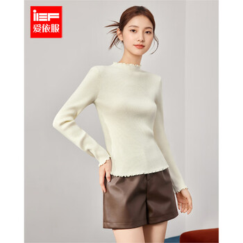 Ief/aiyifu 2025 new winter style french simple solid color gentle wind wood ear edge design woolen base layer apricot one size