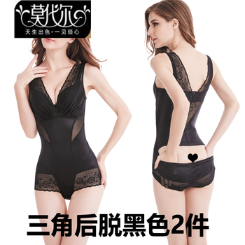 Modal back-off body shaping underwear, abdominal control one-piece underwear, postpartum slimming, thin, seamless corset bodysuit for all seasons, back-off triangle black 2 pieces, m suitable for 96-110