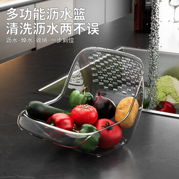 Harle bear ha le bear transparent multi-functional rice washing and draining basket kitchen basin new fruit washing and draining basin resistant to high temperature blanching basin transparent color 1 pack