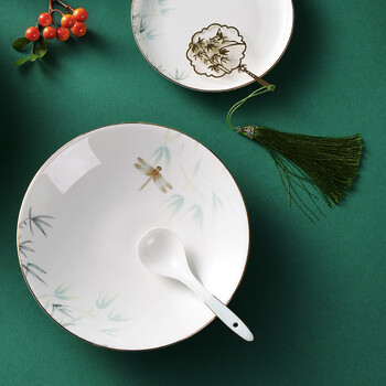 Huaguang national porcelain high temperature bone china tableware and dishes set light luxury gold painted gift box qingting 4 servings 20 pieces