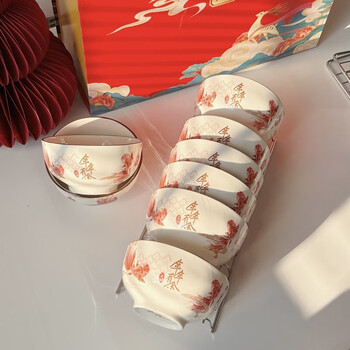 Yunmian 2024 new year chinese style underglaze color ceramic tableware set new year's eve dinner housewarming bowl and plate set 8 yearly surplus 4.5-inch rice bowls