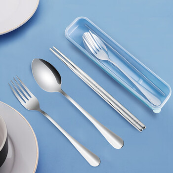 Shihua fashionable stainless steel portable tableware chopsticks spoon fork boxed tableware four-piece set sh-6361