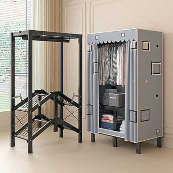 Gu leya installation-free folding wardrobe for home bedroom rental house with full steel frame thickened storage wardrobe small apartment hanging wardrobe 80cm long creative space (28mm steel pipe) 28*15mm thickened steel pipe