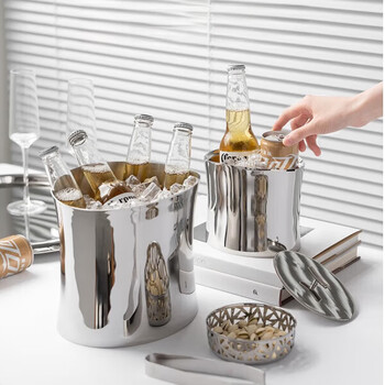 Miling european stainless steel ice bucket home wine champagne beer red wine chilled ice bucket light luxury model room decoration large ice bucket