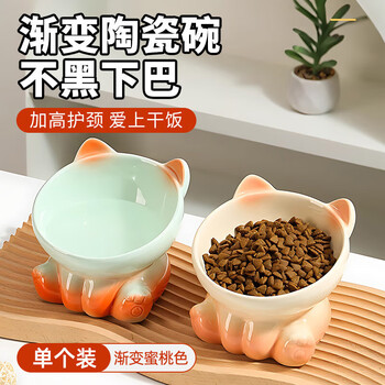 Bethnai cat bowl ceramic dog bowl cat food bowl pet food bowl cat eating and drinking basin high-leg slanted mouth to prevent overturning the dog bowl