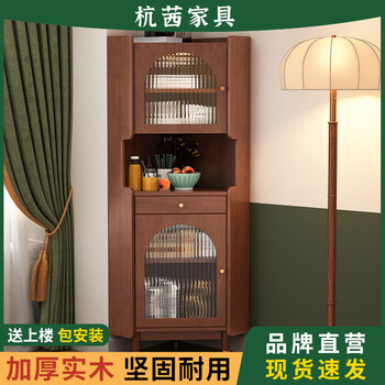 Hangqian solid wood corner cabinet rattan guest restaurant corner multi-functional wine cabinet side cabinet retro black triangle cabinet corner cabinet solid wood rattan corner cabinet black