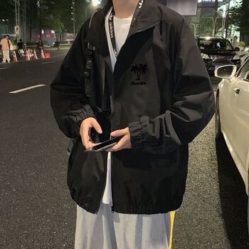 Lingka qi jacket men's oversize baseball uniform student casual all-match zipper top spring and autumn loose large size coconut black stand collar jacket xl 120-140 catties