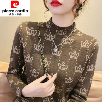 Pierre cardin one-piece half turtleneck 2025 new double-sided german velvet bottoming shirt for women autumn and winter style inner warm top brown crown 2xl recommended 120-135 catties
