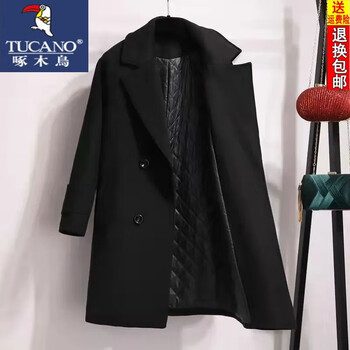 Woodpecker black hepburn woolen coat korean style 24 mid-length professional woolen coat cotton thickened formal work clothes thickened black (padding) l within 116 jin