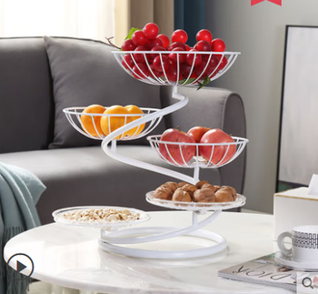 Fantasy nordic ins fruit basket creative modern living room coffee shop with personalized ornaments multi-layer double-layer fruit basket five-layer fruit blue three blue with two white plates