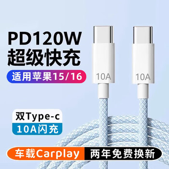 120w super fast charging double-ended type-c data cable 10a braided for huawei macbook honor apple 16 double type-c macaron braided cable 1.5 meters