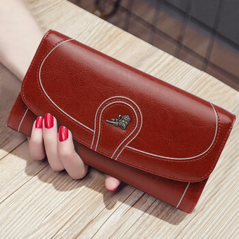 Sephoron genuine leather wallet women's long yellow 2026 new pure cowhide folding large capacity wallet for mobile phone small clutch burgundy