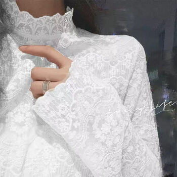 Light red 2025 spring and autumn new style super fairy see-through lace shirt embroidered tulle bottoming shirt sweet and gentle style top dle white thin 2xl