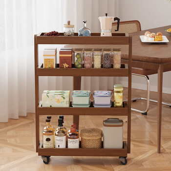 Don't waste time, all solid wood wall cabinet storage rack, trolley with wheels, mobile storage rack, snack rack, sofa side cabinet, walnut color 40*20*81cm, kitchen multi-functional sideboard, spice storage rack