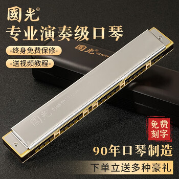 Guoguang shanghai guoguang harmonica 28-hole accented advanced adult professional performance level polyphonic c key beginner entry instrument 28-hole c key wide range silver polyphony + learning materials