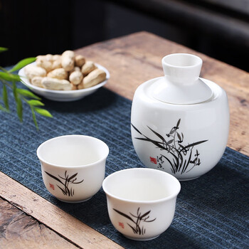 Qiansheng yuan wine warmer three-piece set ceramic wine warmer shanshui household 2-liang wine warmer warmer wine warmer chinese style wine kettle orchid 2-liang wine warmer (1 pot 2 cups 1 liner) 101-200ml