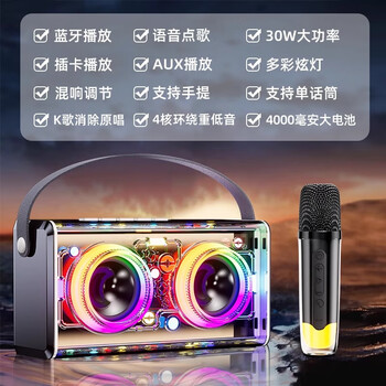 Roberilline voice of berlin national karaoke microphone microphone speaker singing all-in-one artifact mobile phone wireless bluetooth sound card home entertainment private ktv home tv karaoke dark gray outdoor high volume speaker + 1 professional karaoke microphone