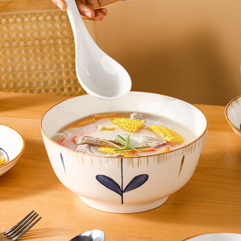 Hechuanwu ceramic soup bowl large japanese-style bowl 8-inch large bowl underglaze color household pickled cabbage fish soup basin 2 pieces lanting preface