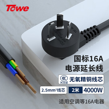 Towe is the same 16a high-power three-core self-wiring bare tail plug with wired power cord 2.5 square meters 2 meters tw-f-25g16 2m