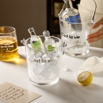 Lh portable ice bucket fruit tea glass bucket summer outdoor picnic happy bucket cold beer ice cubes 900ml glass ice bucket with ice clips