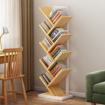 Anya tree-shaped bookshelf floor-standing solid wood storage shelf creative steel-wood multi-layer home student small bookcase 8 layers