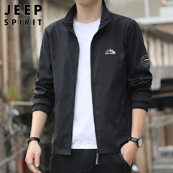 Jeep spirit jeep jacket men's trendy autumn and winter jacket men's stand collar slim clothes black xl