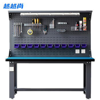 Yueyueshang black heavy-duty workbench single table + back panel + hanging lamp 1.8*0.75*0.8m fitter bench electrician experimental model workshop operation inspection table yys-gzt-271