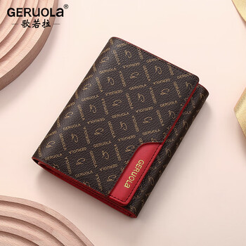 Gorola wallet women's short multi-function coin purse women's wallet small three-fold multi-card slot wallet fashion print european and american style burgundy