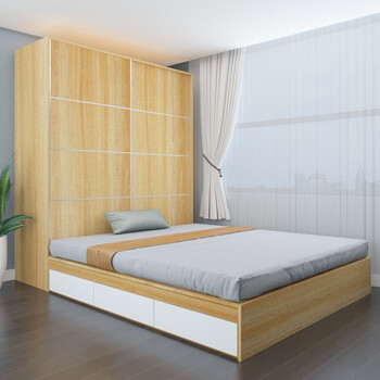 Pingzi set upright cabinet tatami combination small bedroom multi-functional storage cabinet furniture enf grade paint-free board customization yellow oak color 1.2m tatami + wardrobe