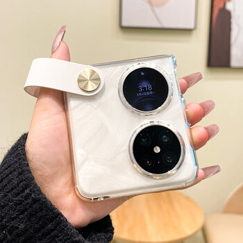 Purecolor is suitable for huawei pocket2 mobile phone case, small folding pocket2 protective cover, all-inclusive ultra-thin anti-fall bracket, hand strap, simple transparent soft shell - white hand strap