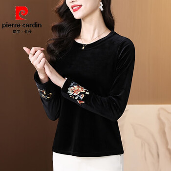 Pierre cardin (pierre cardin) new chinese style high collar gold velvet bottoming shirt long sleeve simple flesh-covering long-sleeved top autumn and winter new style black round 2xl recommended 126-135 pounds