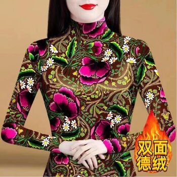 Orchid double-sided german velvet cheongsam collar bottoming shirt women's long-sleeved autumn and winter new slim fashion versatile warm plus velvet top picture color 3xl