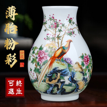Loyo jingdezhen ceramic pastel jintang rich vase flower arrangement new chinese style home living room table ornaments jintang rich vase + collection certificate + made by famous teachers