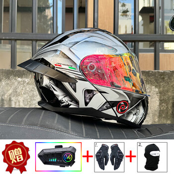 Orz's new 3c certified motorcycle helmet for men and women, bluetooth face-up helmet, dual-mirror motorcycle semi-full-face helmet, national standard a1 four seasons, gray knight symphony red (night vision possible) + y10 hard wheat xxxl