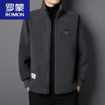 Romon's new autumn and winter men's thickened lamb velvet jacket trendy fat man large size warm fur one-piece stand-up collar jacket dark gray warm thickened xl 120-140 pounds