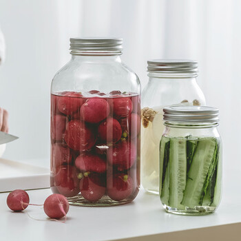 Aderia japan imported glass pickle jar kimchi jar storage jar overnight pickle jar kimchi pickle jar silver lid 1.8l