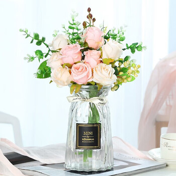 Shengshi taibao nordic glass vase vase dry flower starry artificial flower living room decoration ornaments transparent color 18cm