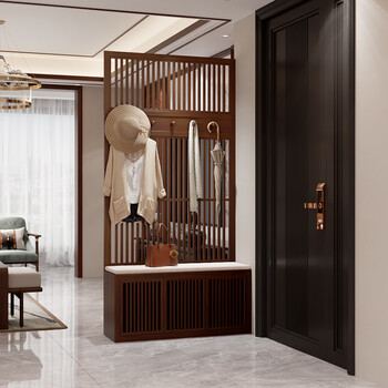 Tengyuanzhai new chinese style clothes rack integrated screen partition cabinet modern entrance solid wood storage cabinet multifunctional shoe cabinet living room red walnut 120*220*30cm