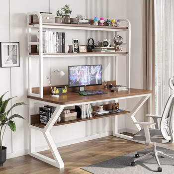 Gao wutong desktop computer desk home desk bookshelf integrated combination small apartment bedroom student study table hole board table white frame + dark walnut length 100cm * width 60cm * height 170cm
