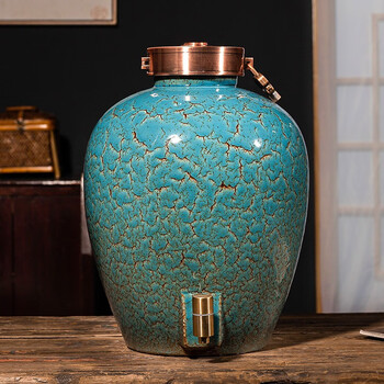 Junxiang jingdezhen ceramic wine jar household sealed 10kg, 30kg, 50kg high-end wine storage jar, empty bottle soaking white wine jar, green high temperature kiln turned wine jar punched, 20kg package