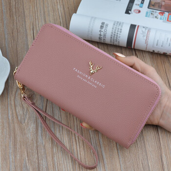 Kuqi kangaroo women's wallet women's long clutch 2025 chinese valentine's day zipper multifunctional long large capacity wallet mobile phone bag pink