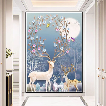 Kecss deer elk thread embroidery cross stitch 2025 new living room handmade embroidery simple embroidery vertical version porch simple modern cotton thread 50*70cm medium grid 3 strands