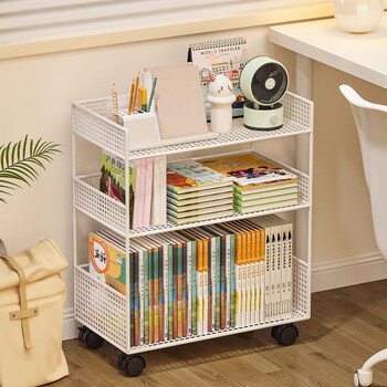 All are storage racks under the desk, movable bookshelf, floor-standing tableside book storage cabinet, simple wheeled trolley, white three-layer large, mobile version