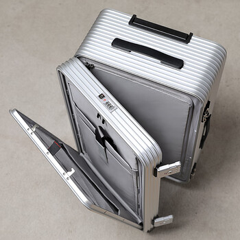 Yuemeng front-opening all-aluminum magnesium alloy luggage high-end business side-opening trolley case aircraft boarding case 20 inches 22 men and women antarctic silver 22 inches - can hold 15-16 inch computers and can be boarded